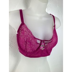 Adore Me Balconet Lace wired mesh Magenta bra size 38DD or 38E EUC
